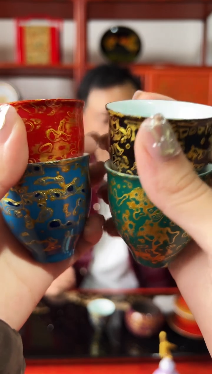 红黑绿蓝金一口杯（下单备注颜色默认红金）-太古大漆