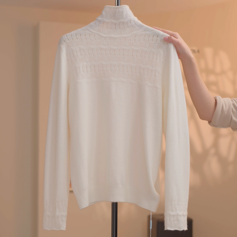 【越越】【100%绵羊毛】时尚提花高领针织纯色百搭绵羊毛毛衣-Y19938
