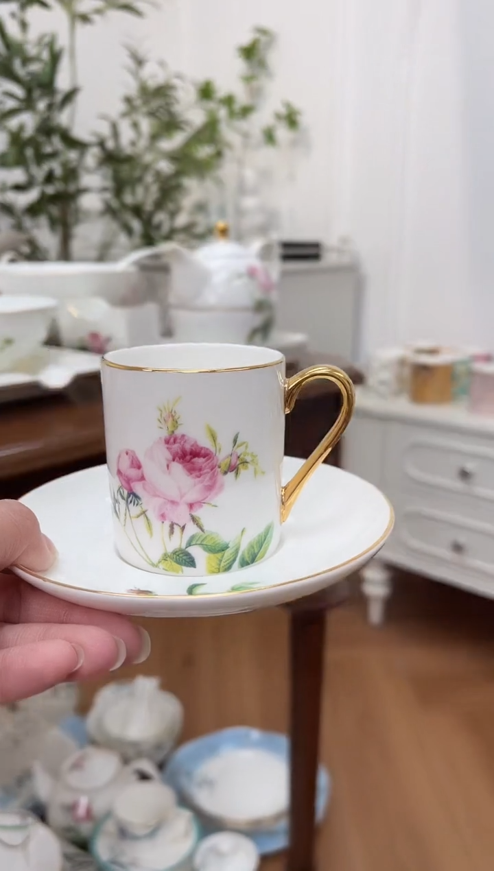 杯玫瑰高骨骨瓷摩卡杯碟