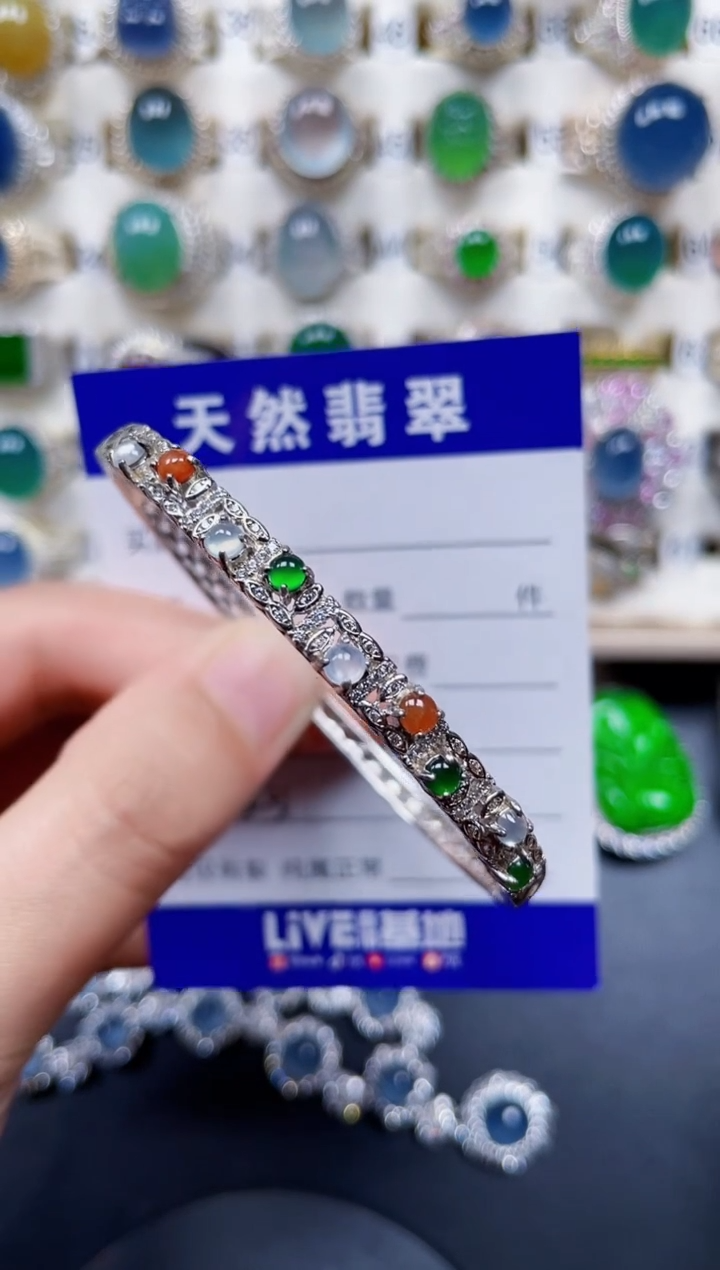 银S925镶嵌手镯翡翠225