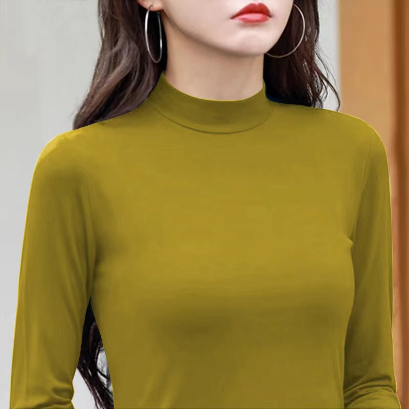 2025新款秋冬季时尚显瘦圆领简约百搭长袖纯色上衣打底衫