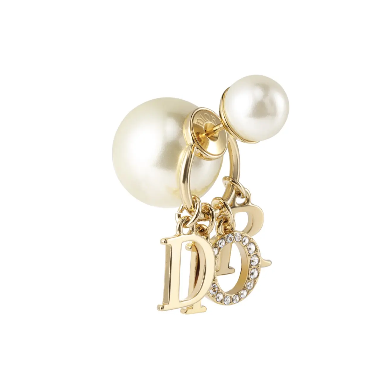 未使用 DIOR/迪奥 金属字母树脂珍珠耳饰  女款