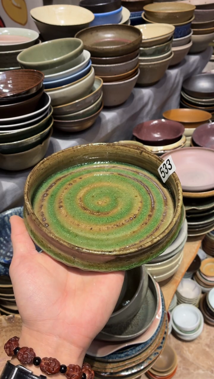 瓷片1*6533，刷釉绿竹节盘1个
