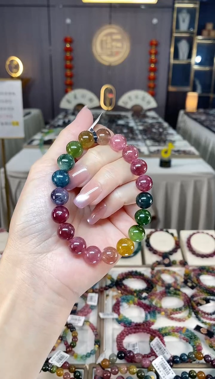 未镶嵌冰透体老矿碧玺色标单圈手串10mm+碧玺hon多样性发一条