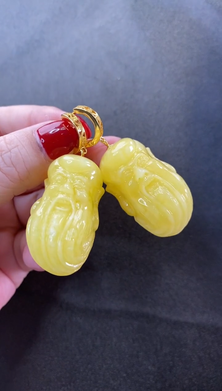 【闪购商品】琥珀耳饰银S925镶嵌耳环