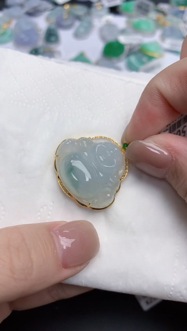 【闪购商品】翡翠颈饰18K金镶嵌天然缅甸翡翠A货