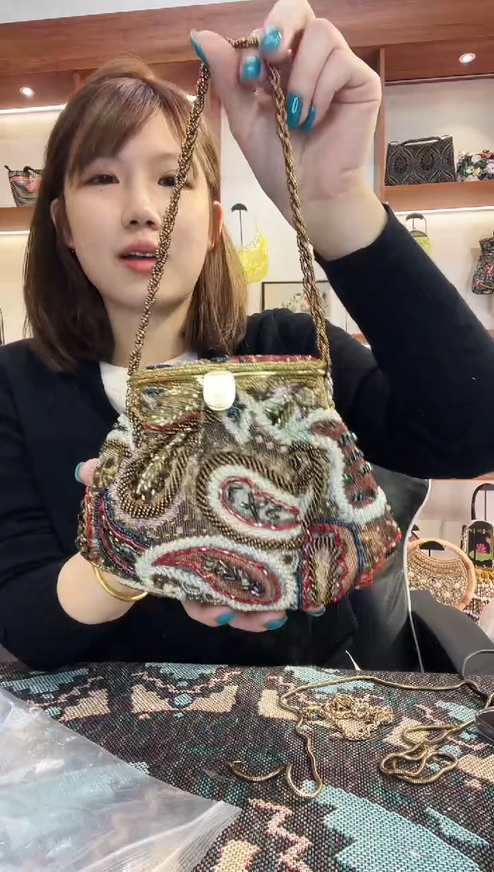 织物?**g手工珠珠包包腋下斜跨包手拿包手提晚宴包 