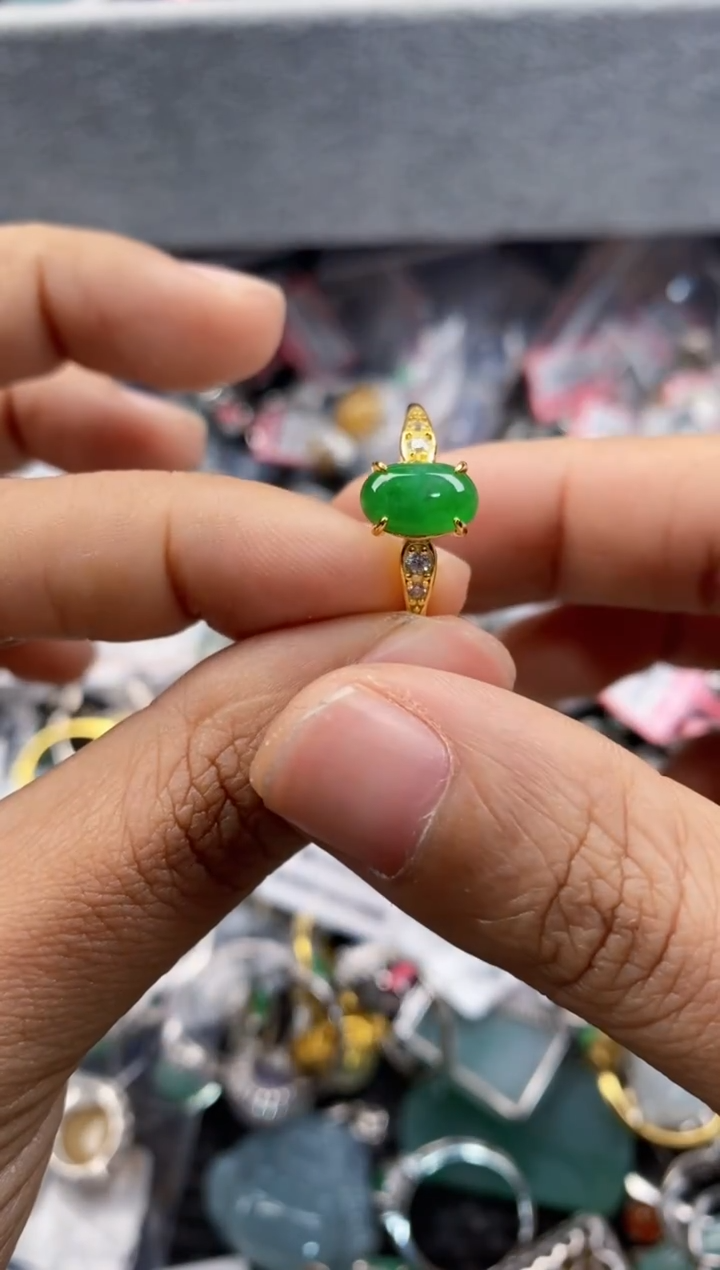 银S925镶嵌戒指翡翠555      5
