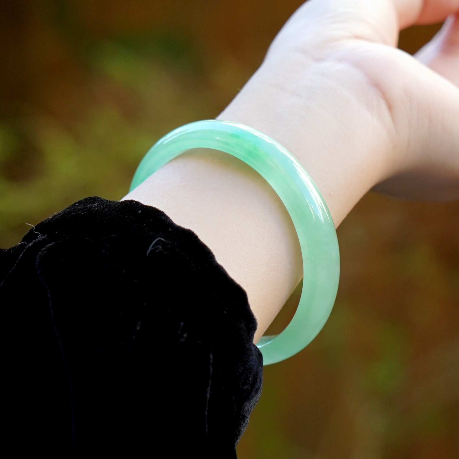 【微雨新春】55圈 天然冰种满翠绿翡翠手镯 起光起刚天然缅料A货