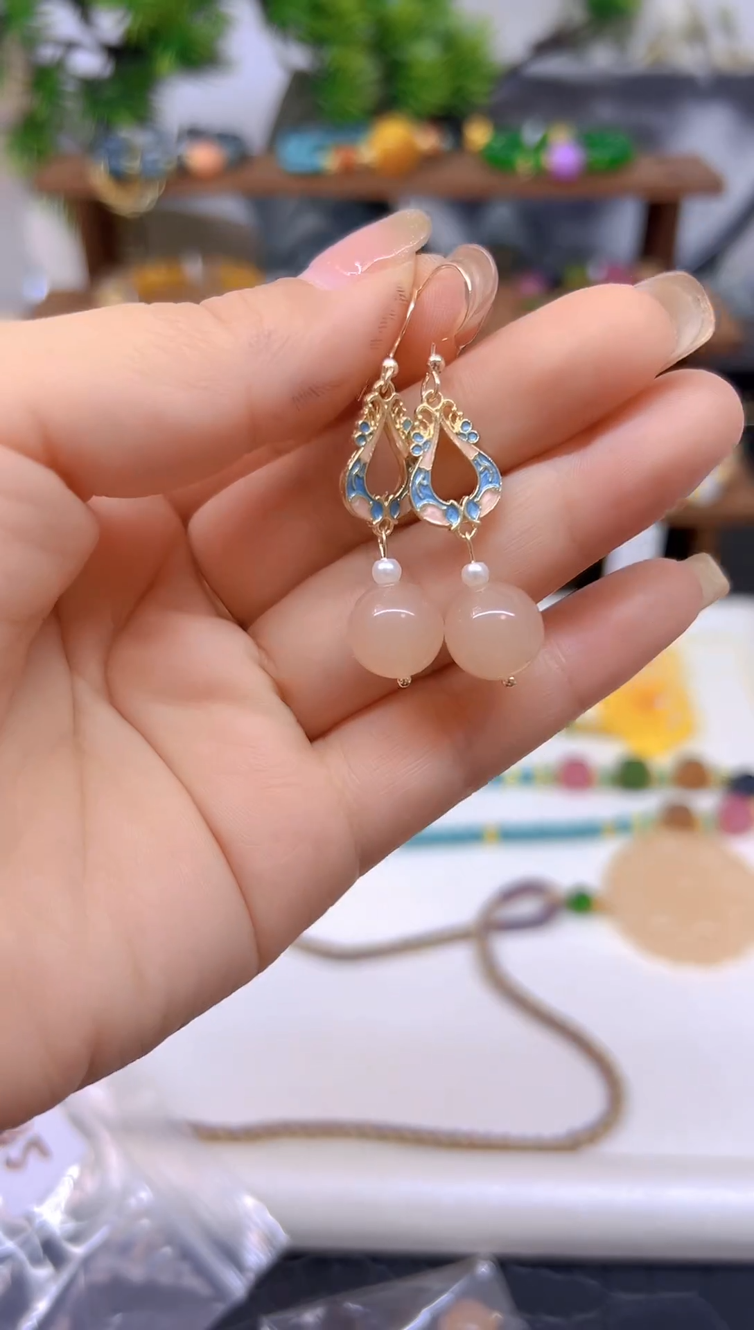 和田玉14K金镶嵌耳饰DIY款E785