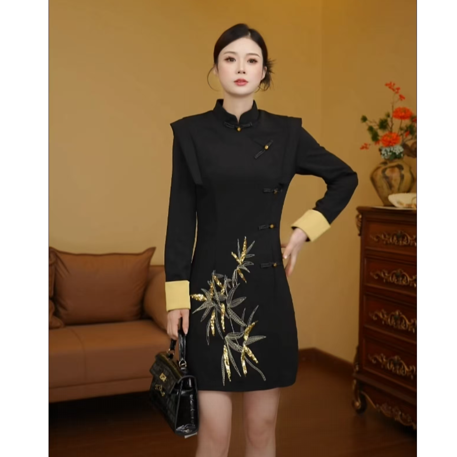 【利姐专属】2025秋冬季新款新中式设计高级感改良旗袍连衣裙D3887