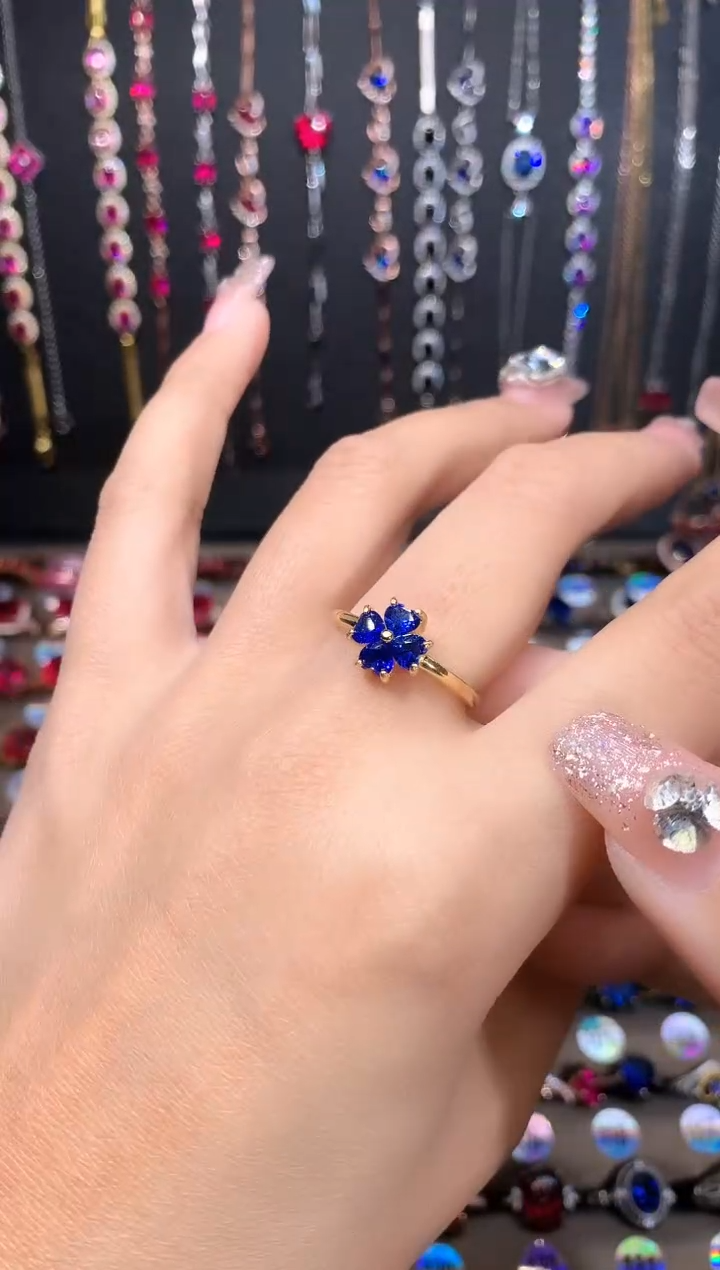 【闪购商品】蓝宝石戒指银S925镶嵌金色