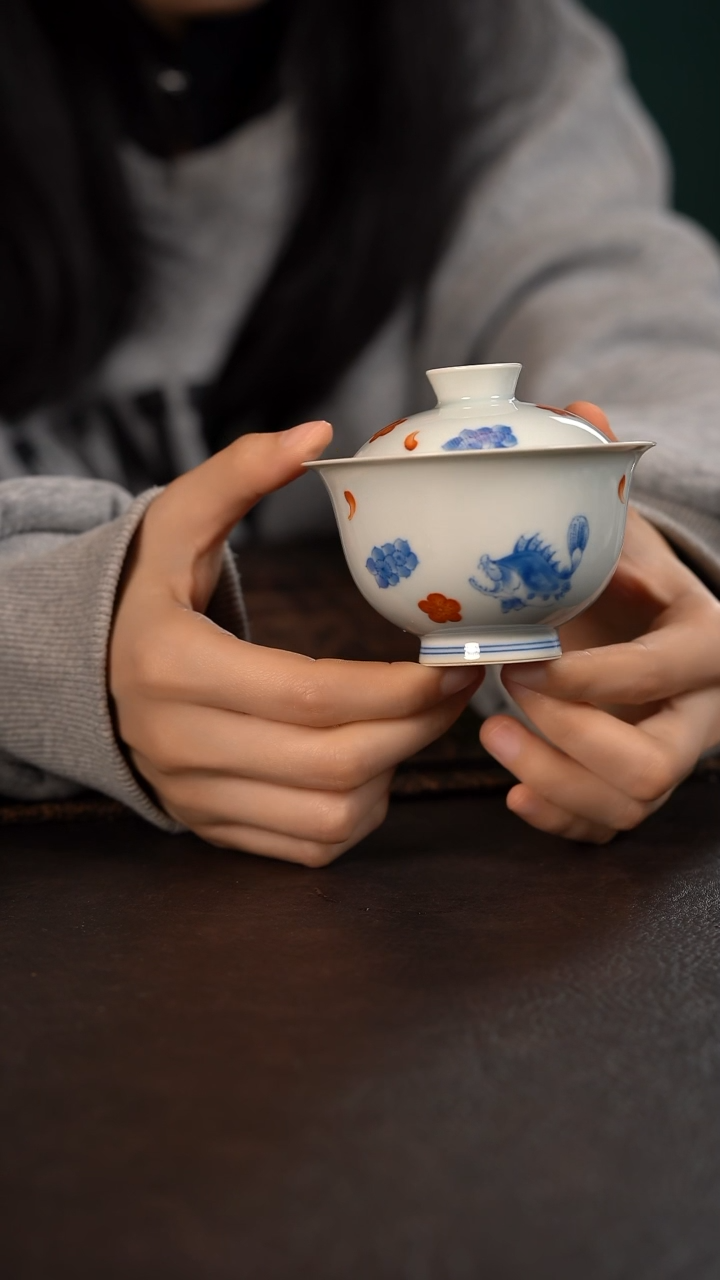 【闪购商品】杯聚澜堂矾红桃花鳜鱼盖碗