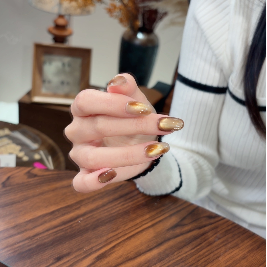 【琥珀水晶】金棕雾霾秋冬染猫眼温柔气质显白高级感纯手工穿戴甲