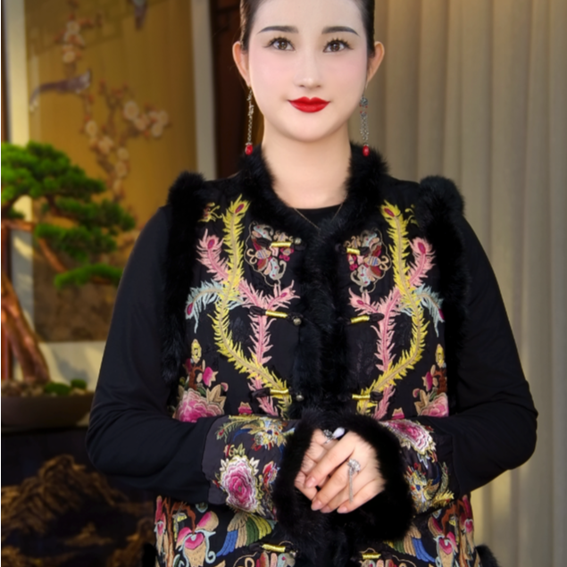 [WYZAKING]【凤栖锦棠】新中式重工刺绣兔毛加厚款马甲