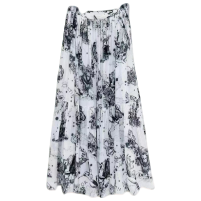  夏季薄款星座系列茹伊印花拼接洋气休闲长款半裙-8091