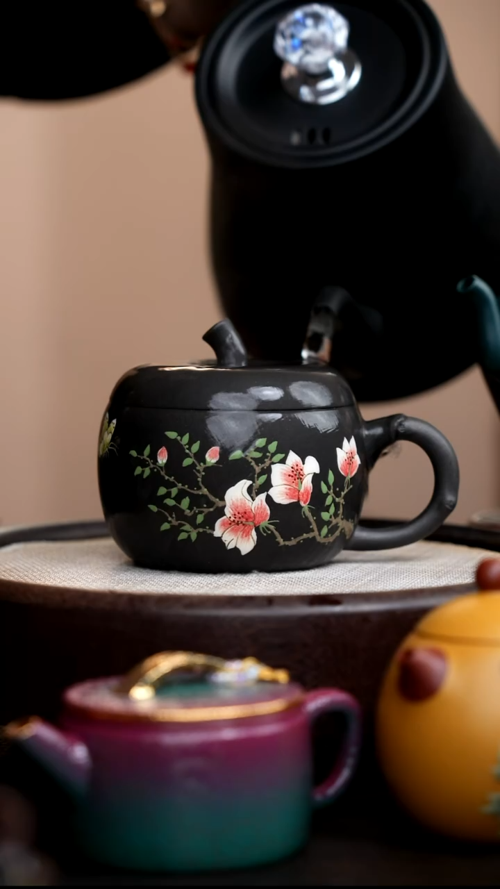 茶壶紫砂云雾天青苹果盖杯海棠花