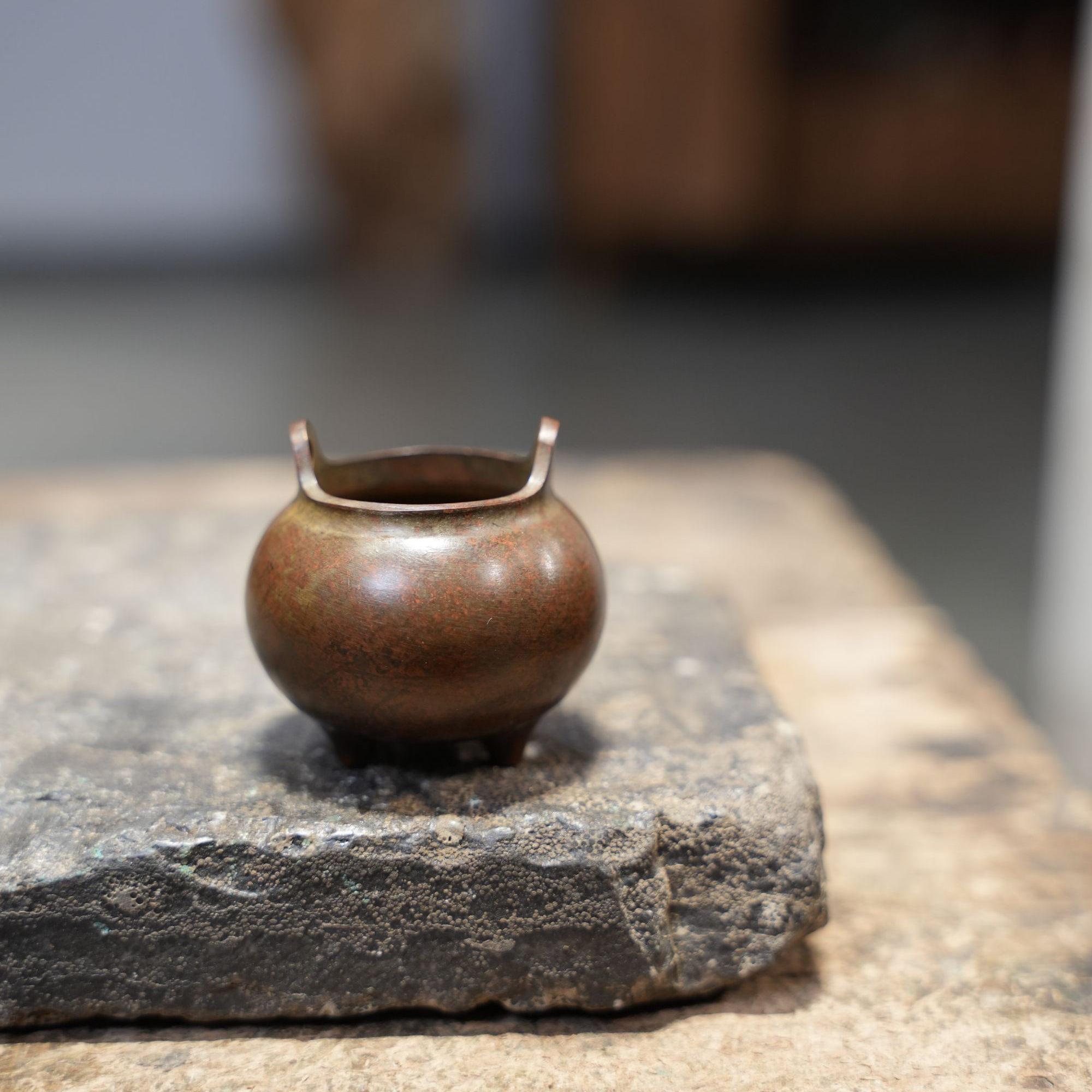 宽窄.纯铜迷你三足双耳小香炉线香炉茶道零配