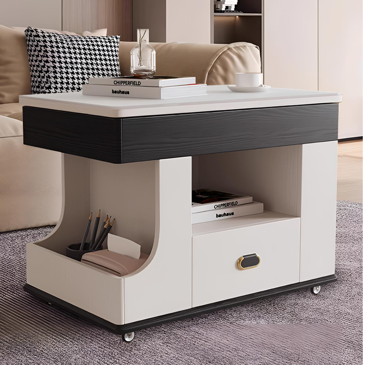 可移动两用边几茶几轻奢高级感小推车客厅阳台多功能升降沙发边柜