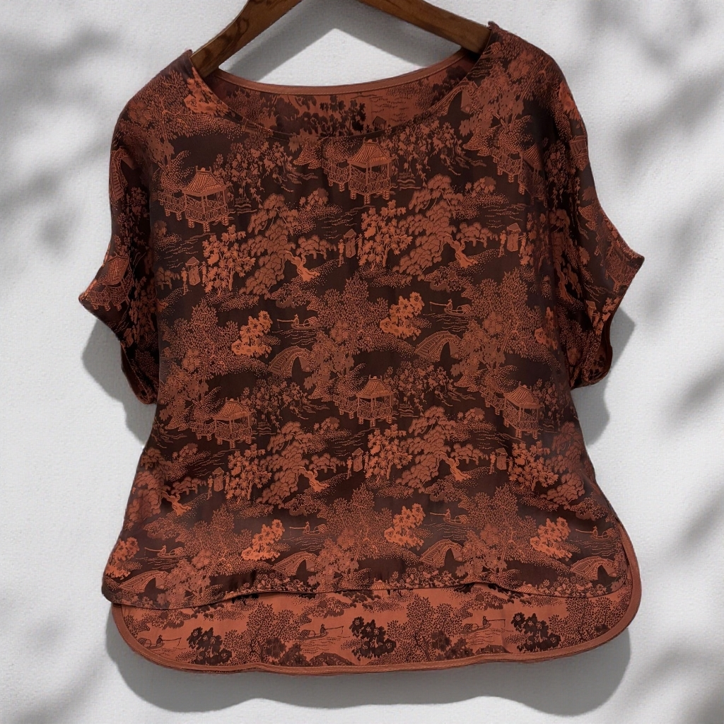 789【云锦坊】新款气质时尚复古老钱风设计师亭台楼阁提花短袖