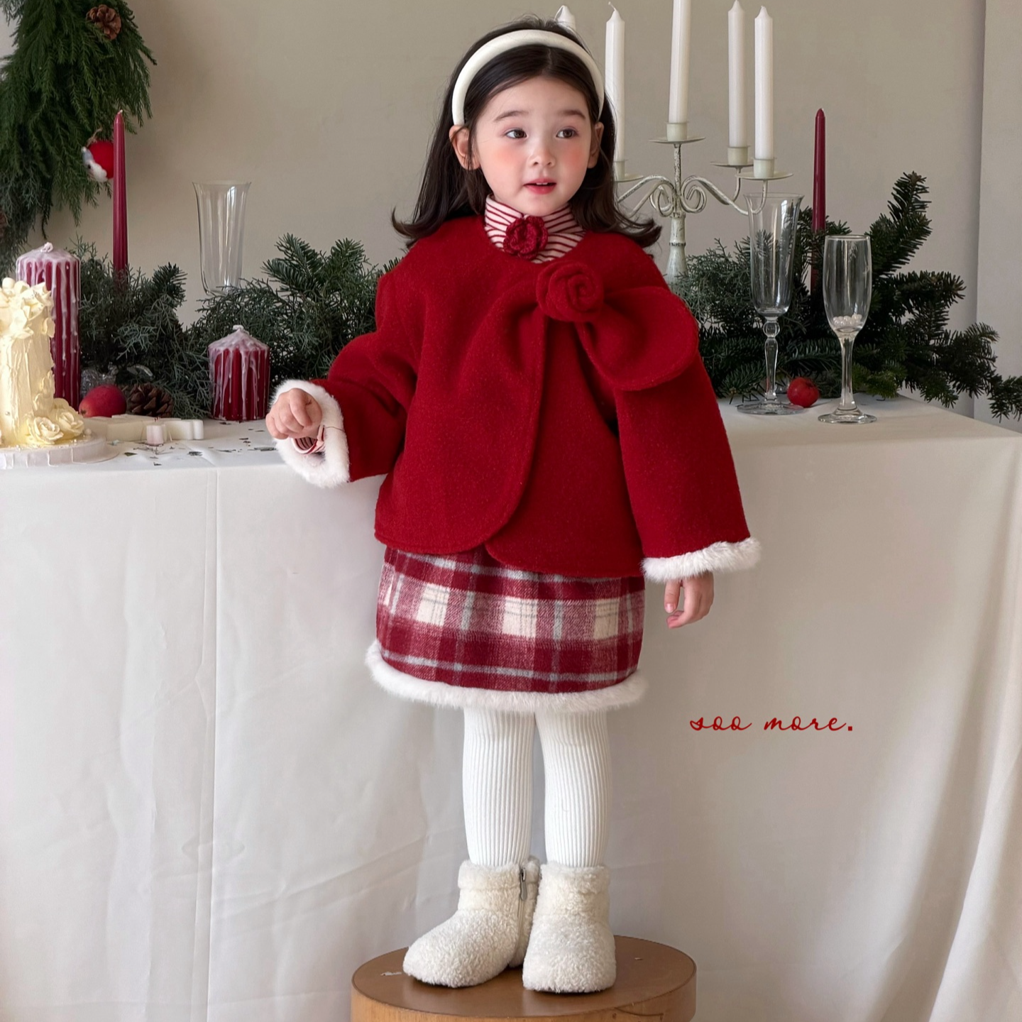 SM---8385---蝴蝶结格子套装---红色---NO退NO换