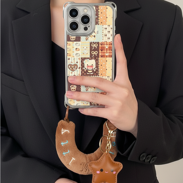 格子KT猫适用苹果17/华为/荣耀/小米/oppo/vivo/四角挂绳手机壳女