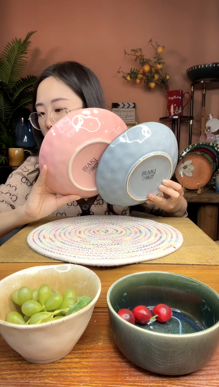 陶瓷8.5英寸水波纹深盘 2件 微瑕疵