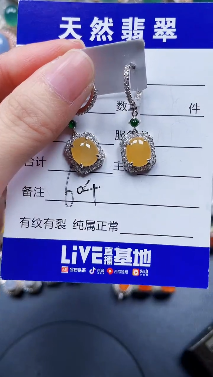 银S925镶嵌翡翠耳饰604