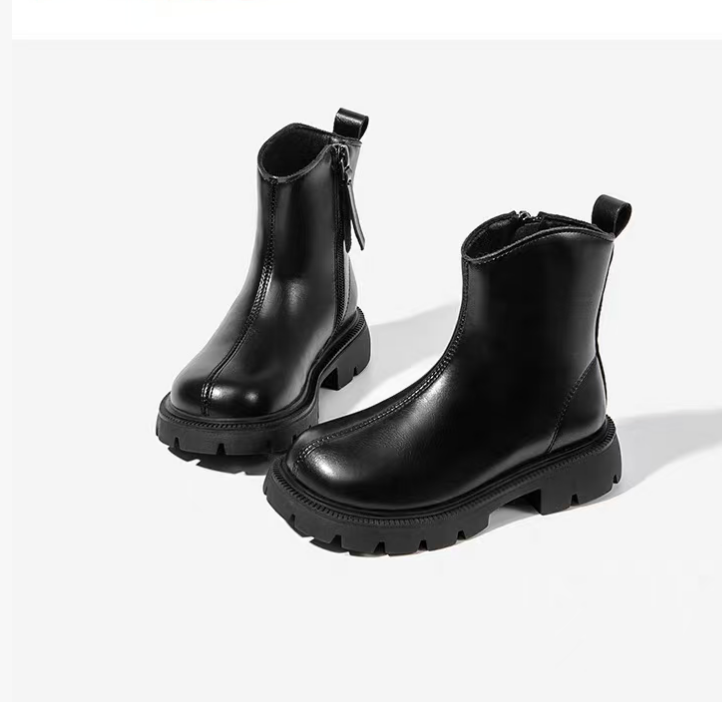 女童鞋车缝线男皮靴冬季马丁靴加绒秋冬时尚百搭童鞋357