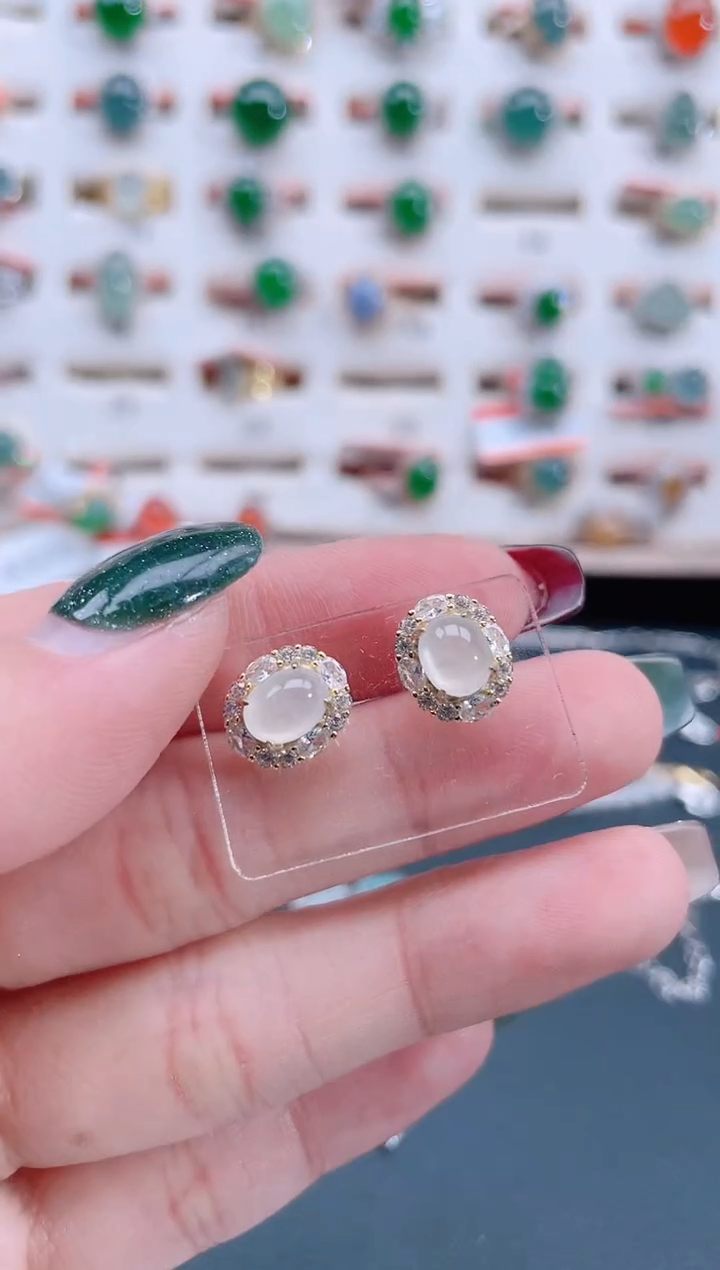 银S925镶嵌翡翠耳饰天然翡翠