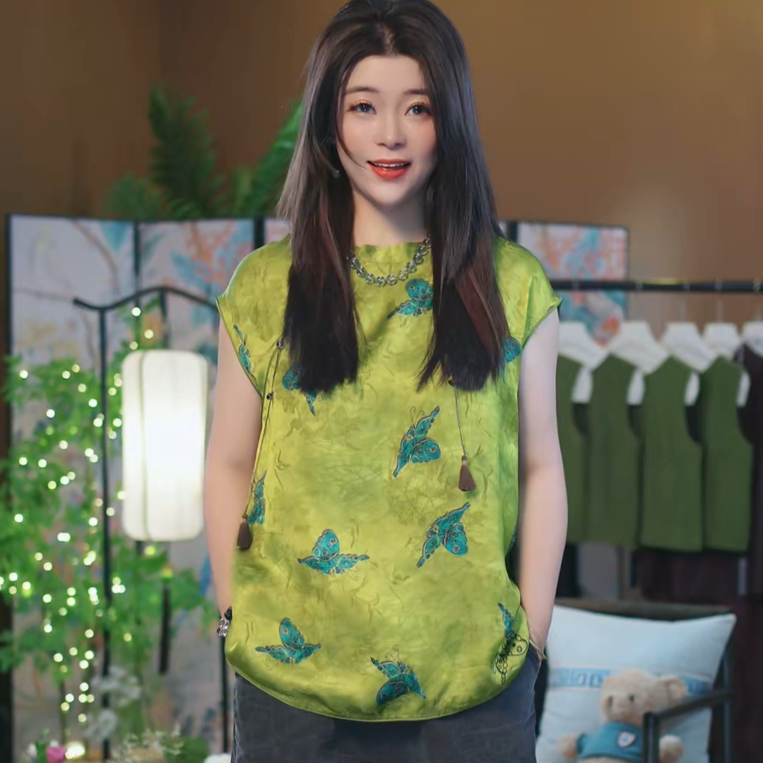 杯子家《绿蝴蝶小飞袖》夏季单品福利女