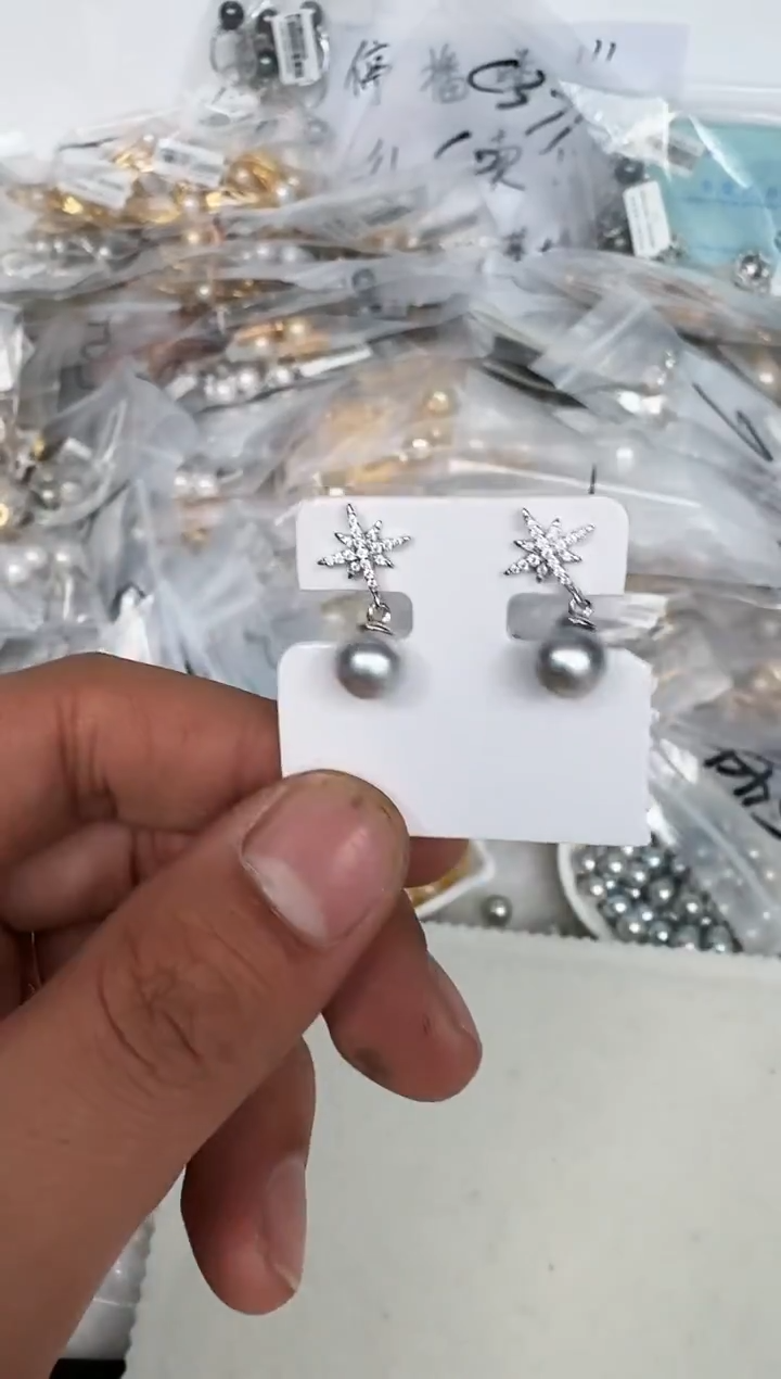 银S925镶嵌耳饰海水珍珠耳钉