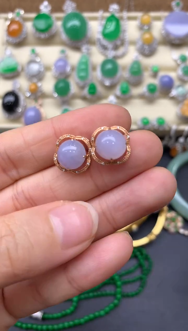 翡翠18K金镶嵌耳饰368-中国好珍宝