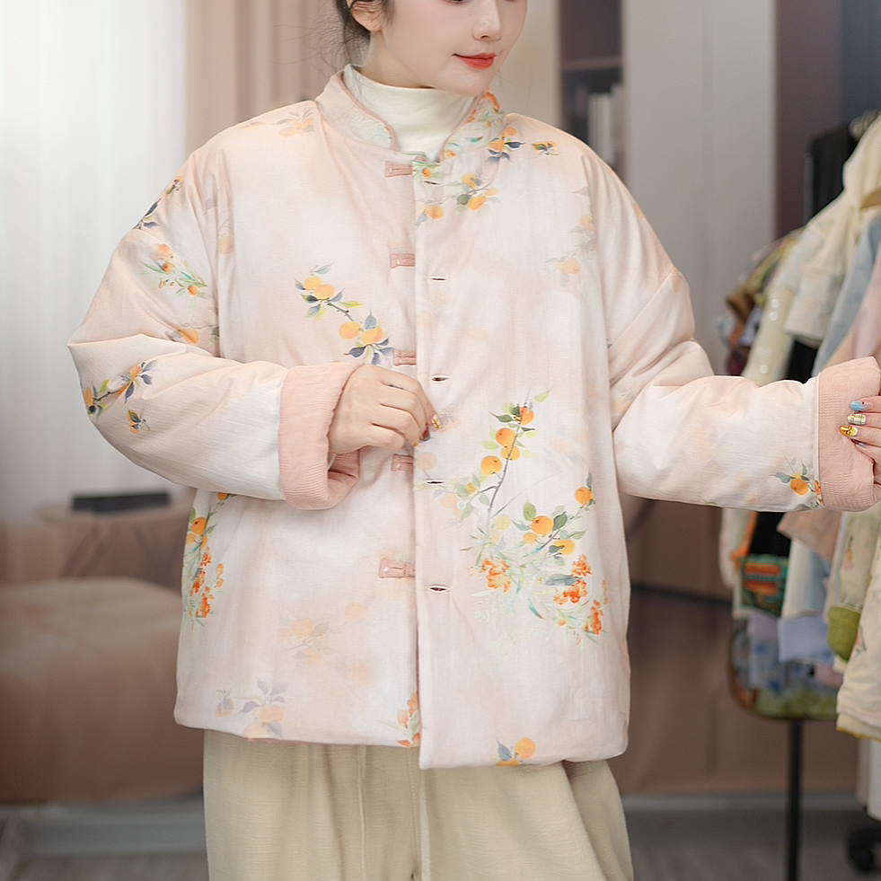 新中式国风款女款长袖厚款常规立领棉服休闲百搭上衣棉袄外套