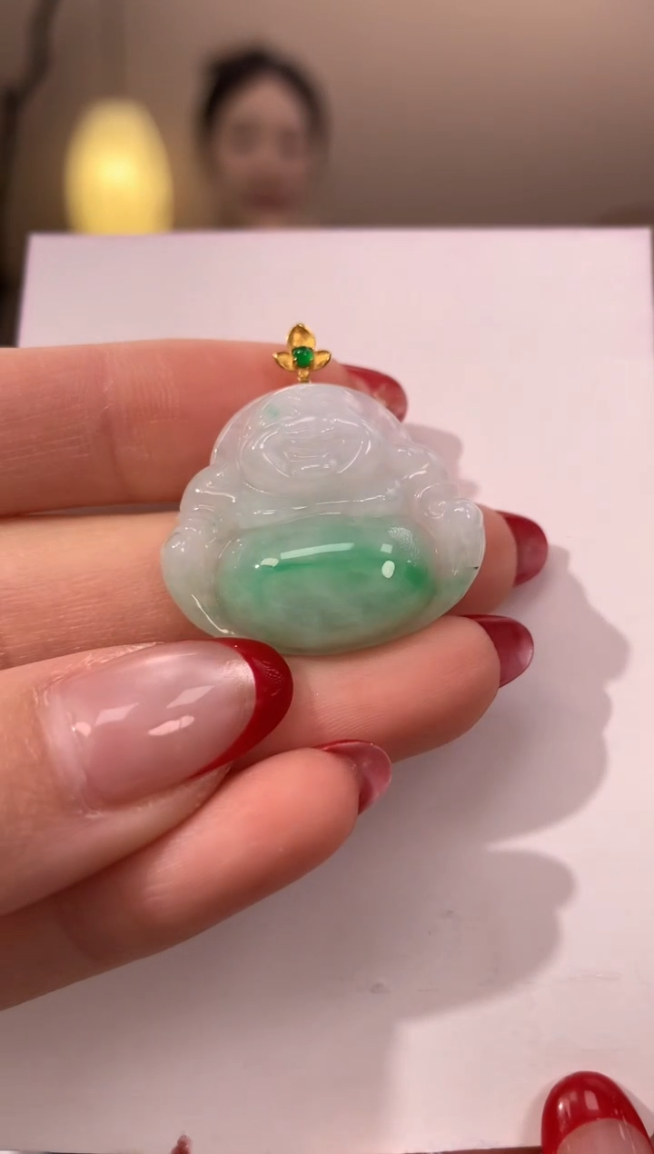 【闪购商品】翡翠颈饰18K金镶嵌天然缅甸a货翡翠