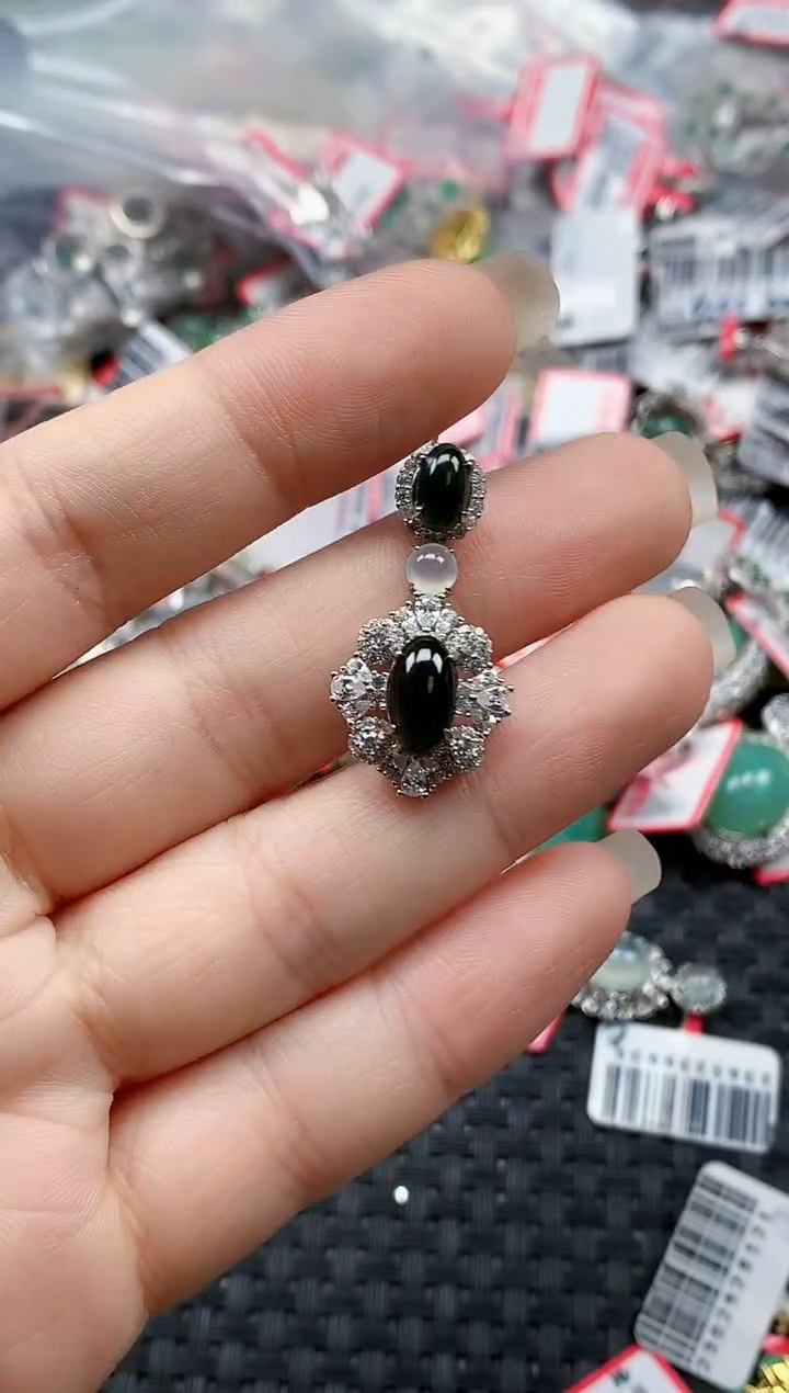 银S925镶嵌戒指翡翠天然A货缅甸翡翠