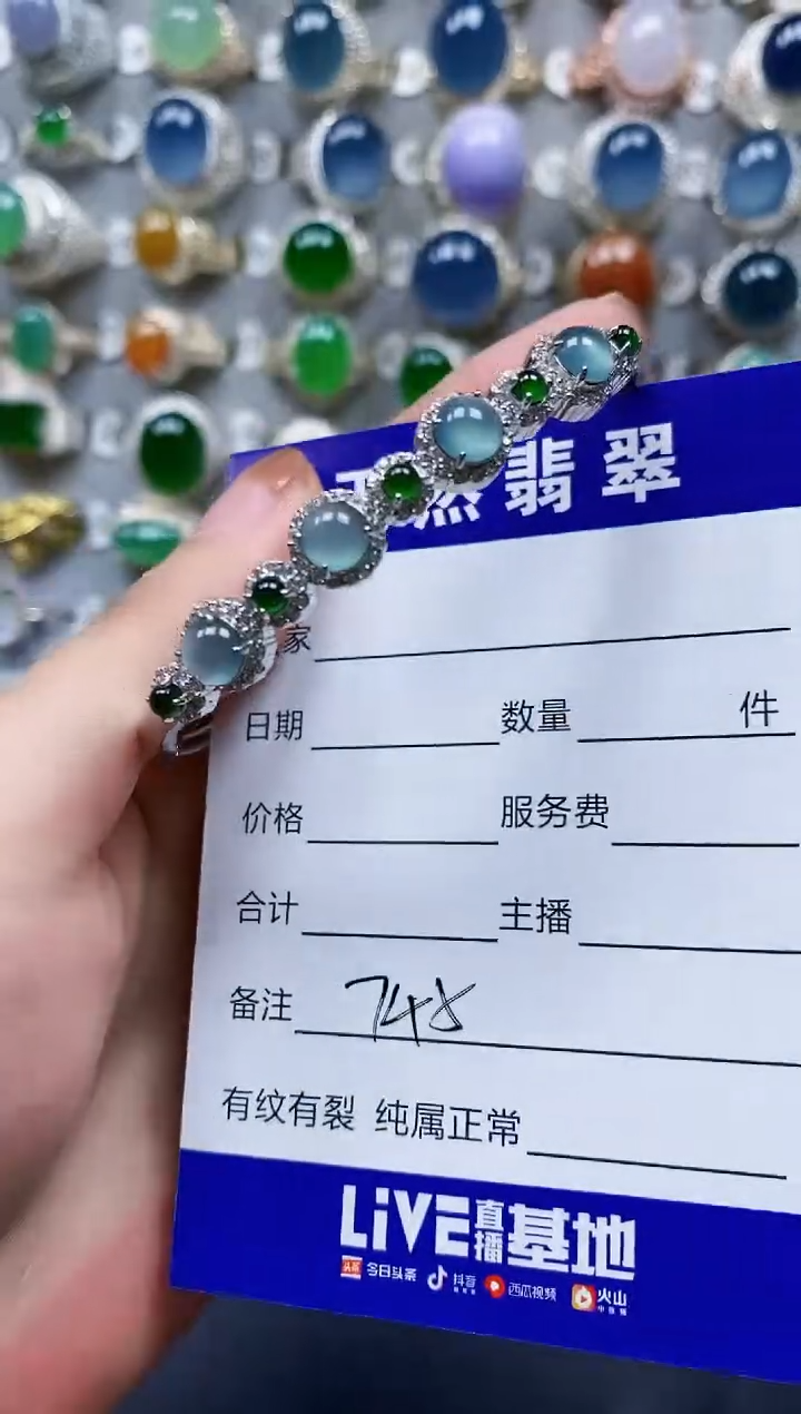 翡翠手镯银S925镶嵌0745