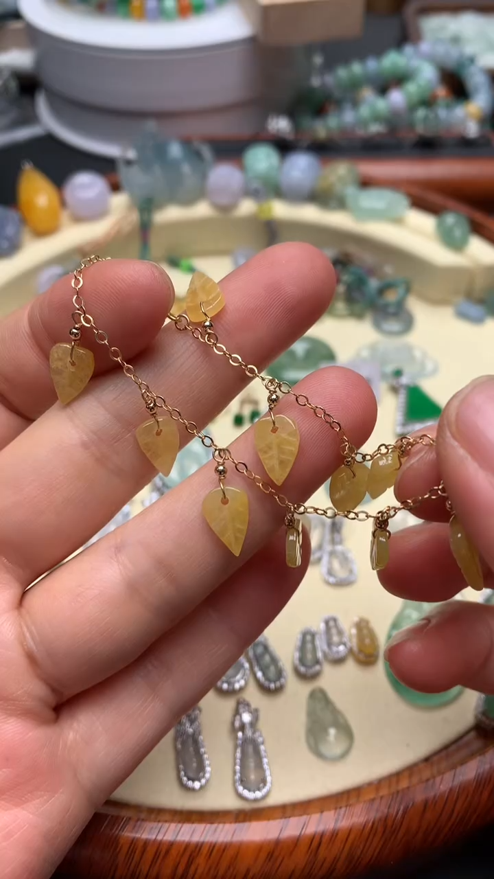 【闪购商品】翡翠手链合金翡翠镶嵌叶子手链
