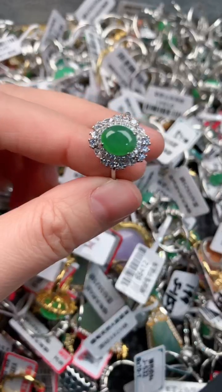 银S925镶嵌戒指翡翠9                   5