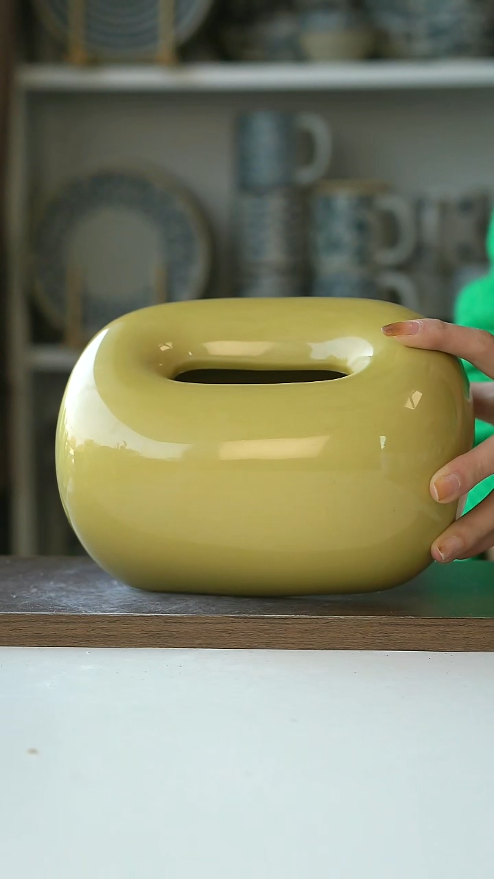 陶姜黄色面包纸巾盒17cm@4-2@微瑕