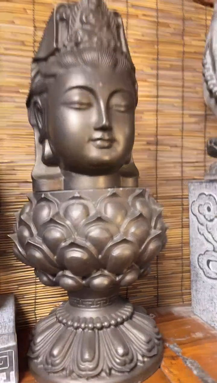 【闪购商品】30观音佛头+高莲花台天然青石雕刻