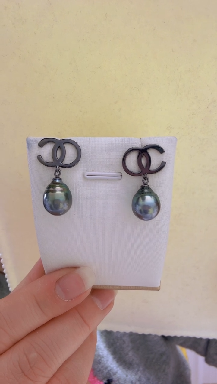 【闪购商品】海水珍珠耳饰未镶嵌大溪地9.7mm+S925银耳钉