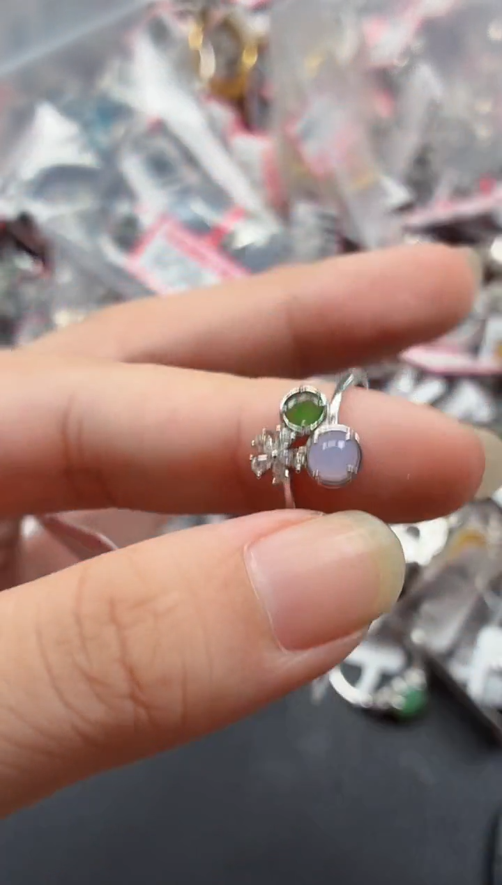 银S925镶嵌戒指翡翠天然A货缅甸翡翠