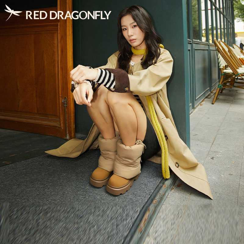 【嘉格专享】红蜻蜓卡皮巴拉套筒冬季筒靴时尚保暖秋冬雪地靴女鞋