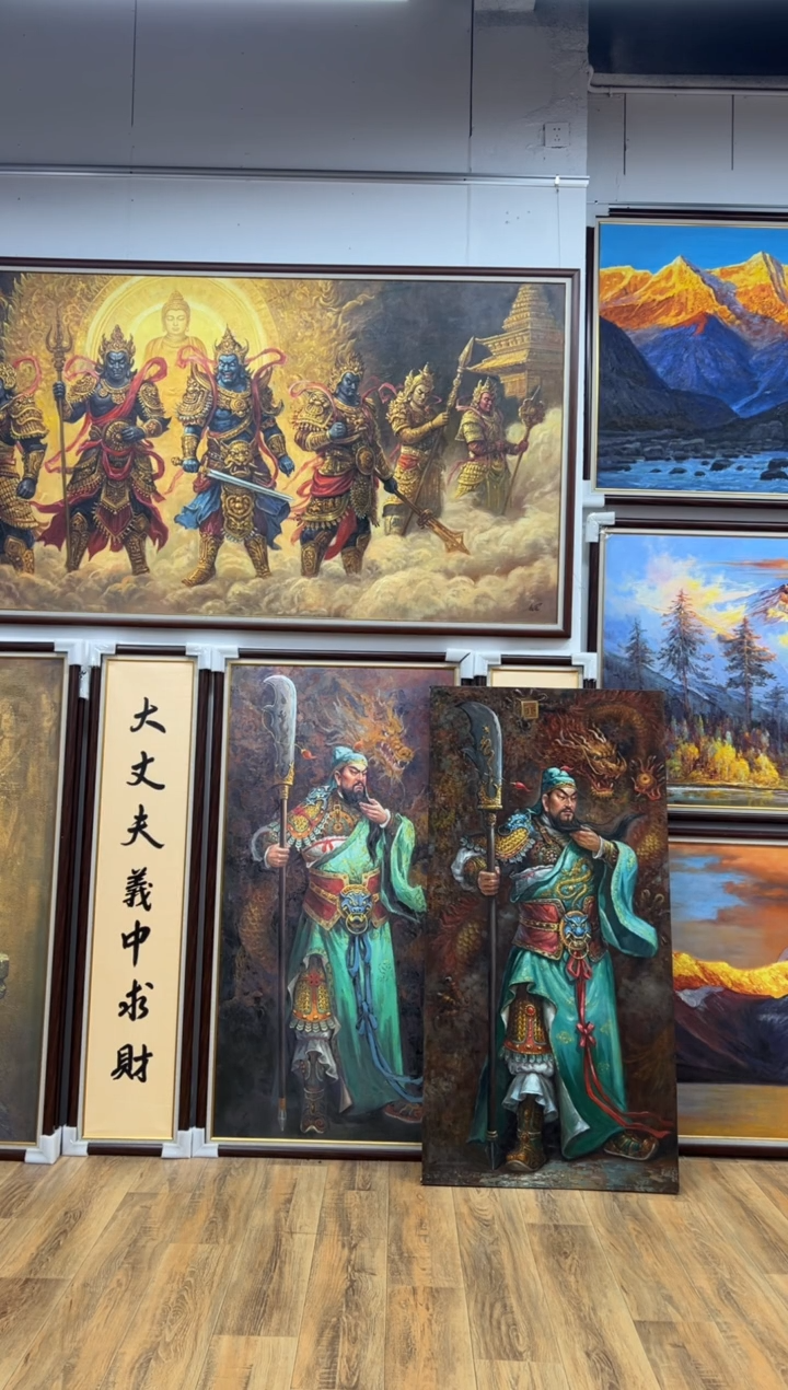油画忠*【张俊龙】关羽办公室客厅茶室客厅挂画油画版画