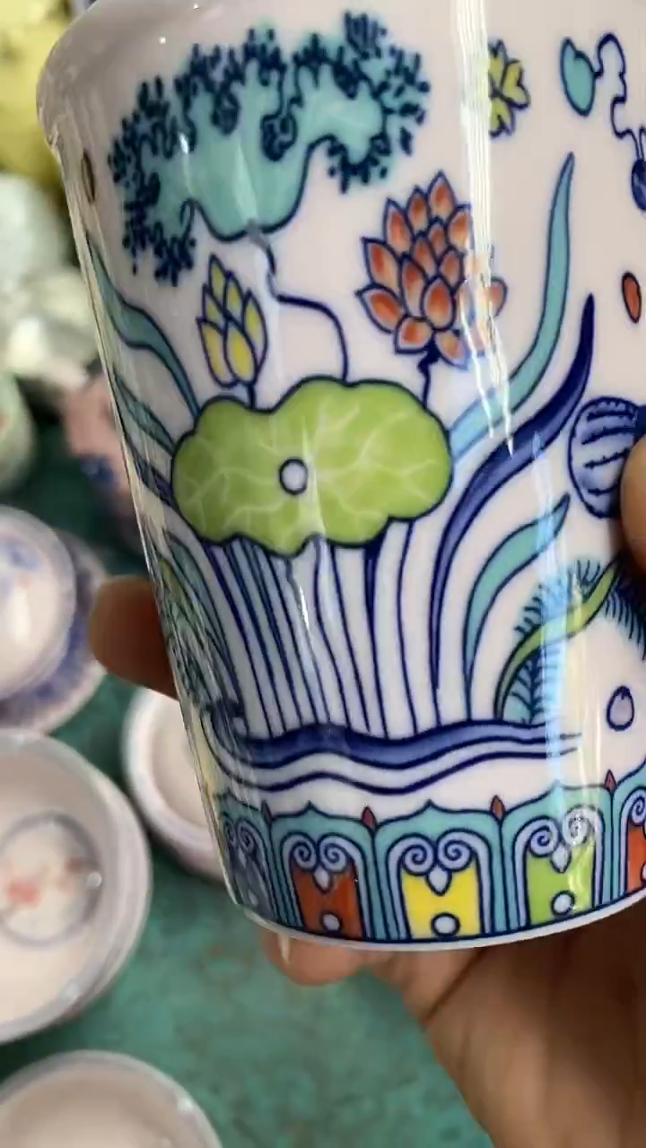 摆件陶红稀土鱼藻纹可乐杯
