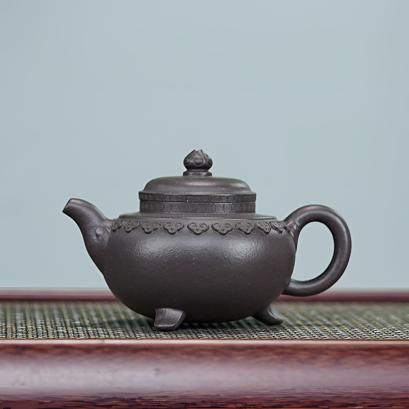 宜兴紫砂壶黄龙山原矿天青泥工云肩如意 小容量手制