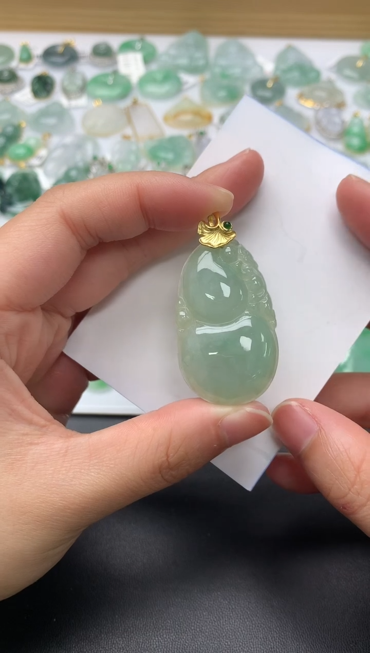 颈饰银S925镀金镶嵌翡翠天然A货