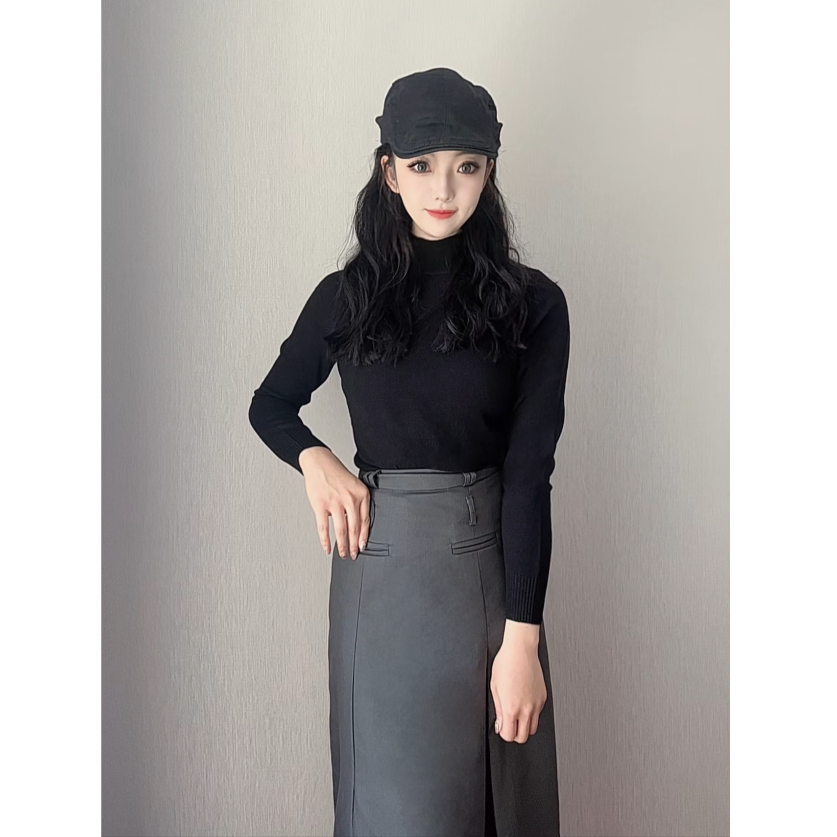 LING ZHOU XUE/灵州雪100%山羊绒半高领纯色秋冬高级显瘦18238