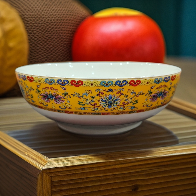 珐琅彩福字8英寸大汤面碗